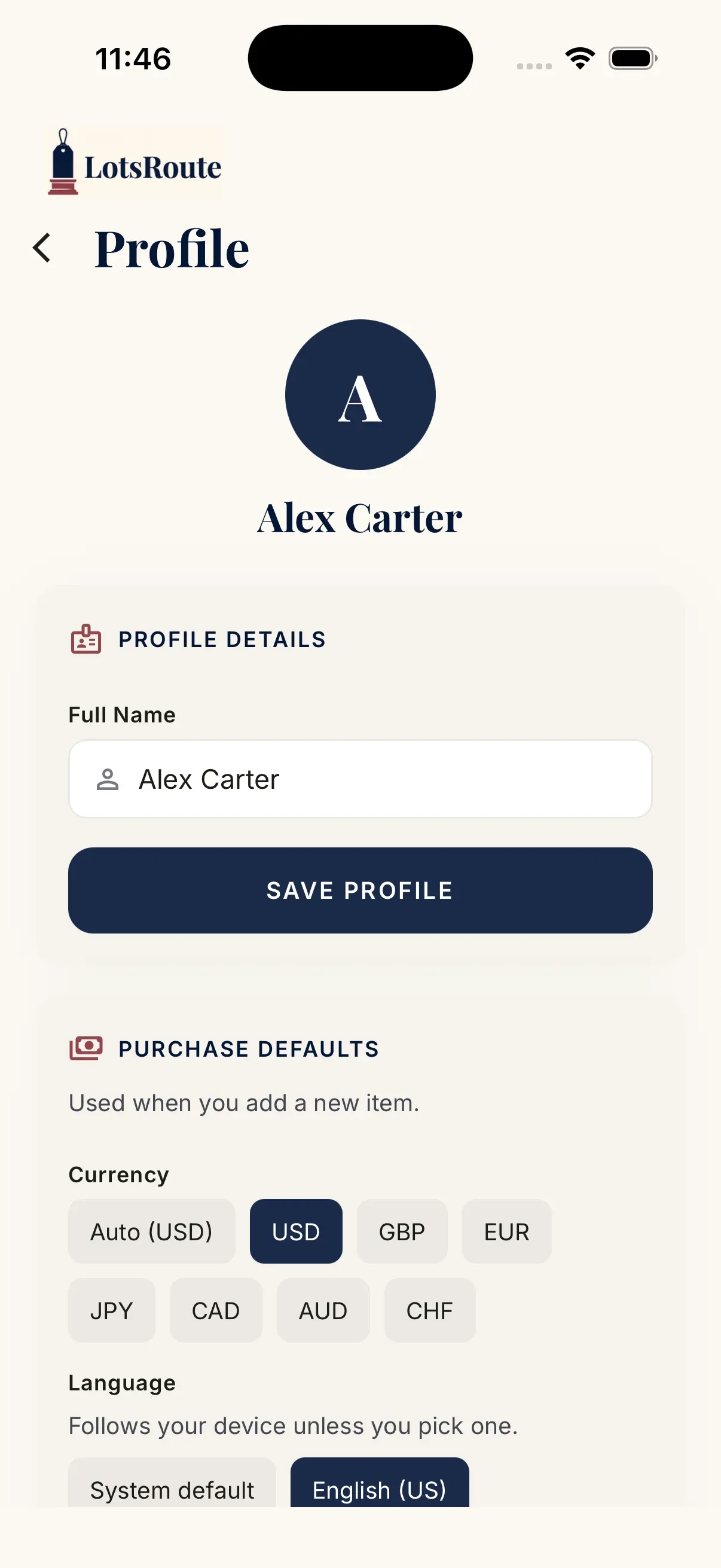 Profile & backup